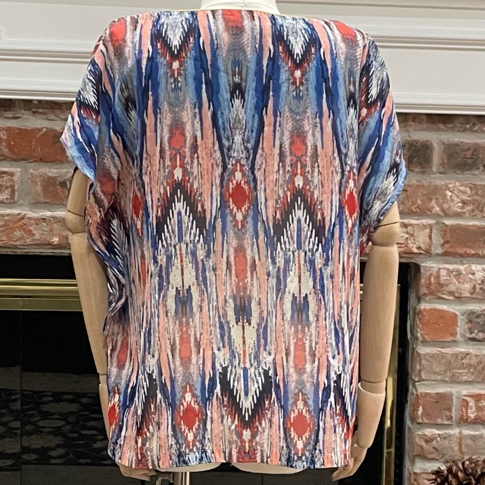 Blue and orange Aztec tribal print short sleeved top / M / Excellent condition - Picture 5 of 13